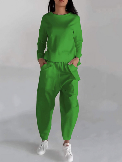 LORA - CASUAL RUNDHALS-ZWEITEILER MIT LANGARM