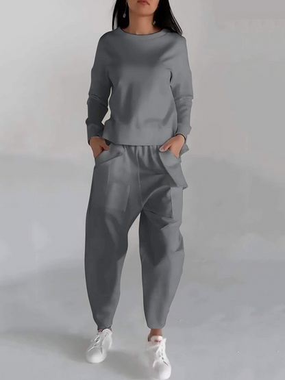 LORA - CASUAL RUNDHALS-ZWEITEILER MIT LANGARM